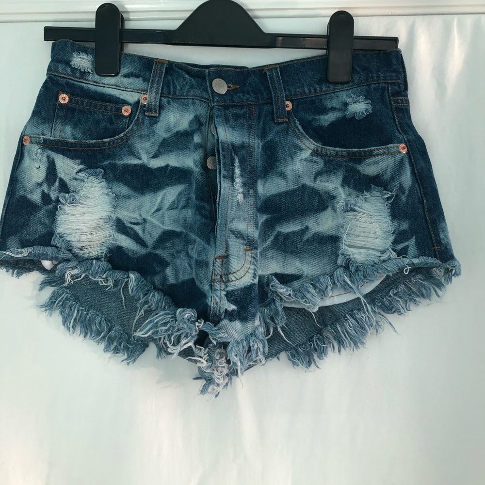 Acid wash blue jean shorts